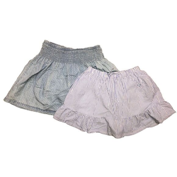 Carter's Other - Carter's Polka Dot‎ Denim Chambray And Blue Striped Skort Lot Of 2 Girls L 10/12